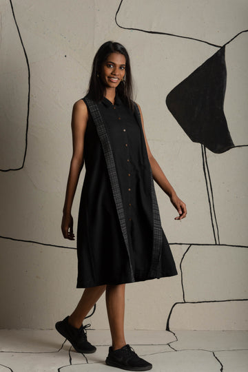Ink black button-down dress, inexpensive ethical clothing, low fashion brands, organic cotton women's tops, organic fashion clothing, cotton on clothing India, cotton on clothing store near me, soft women's clothing, sustainable shoes women's, classic wardrobe design, classic women's clothing brands